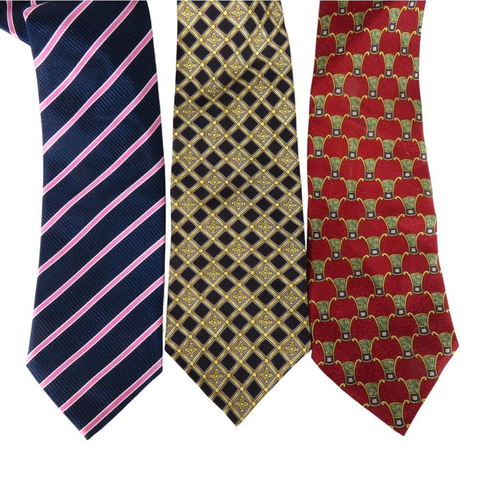 MEN'S NECK TIE LOT OF 3, Countess Mara & Saville Row STRIPES GEO PRINT 100% SILK